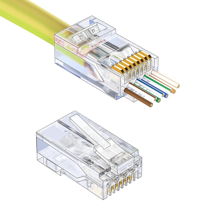 Cncob RJ45 Pass Through Connector Cat6 Connector 100 Pack Pass Through RJ45 UTP Direct Burial Gold Plated Ethernet Ends for Ethernet Cables - Image 1